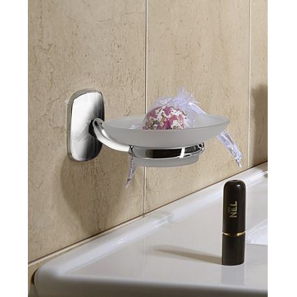 Aqualine - Сапунерка за монтаж на стена RUMBA млечен стъкло/лъскав хром