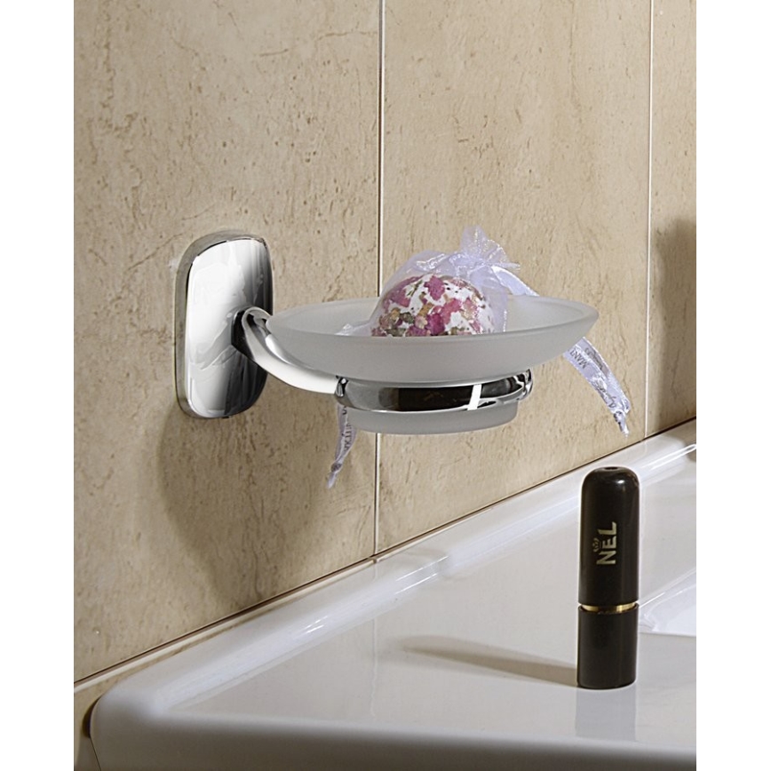 Aqualine - Сапунерка за монтаж на стена RUMBA млечен стъкло/лъскав хром