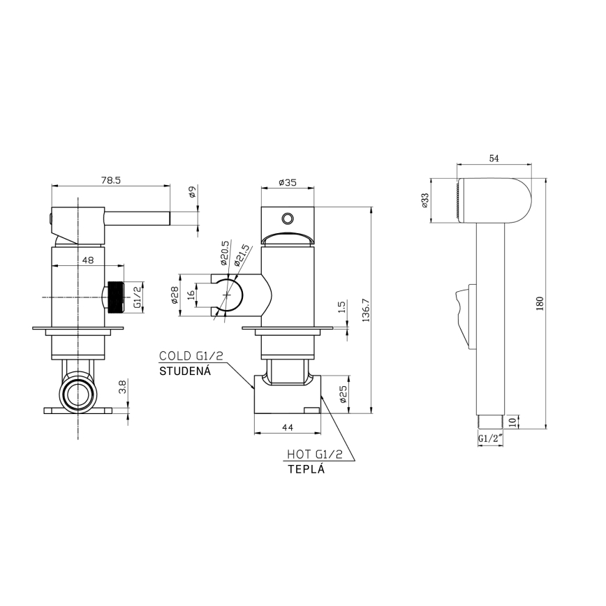 Aqualine - Смесител за бидета с душ за скрит монтаж матов черен