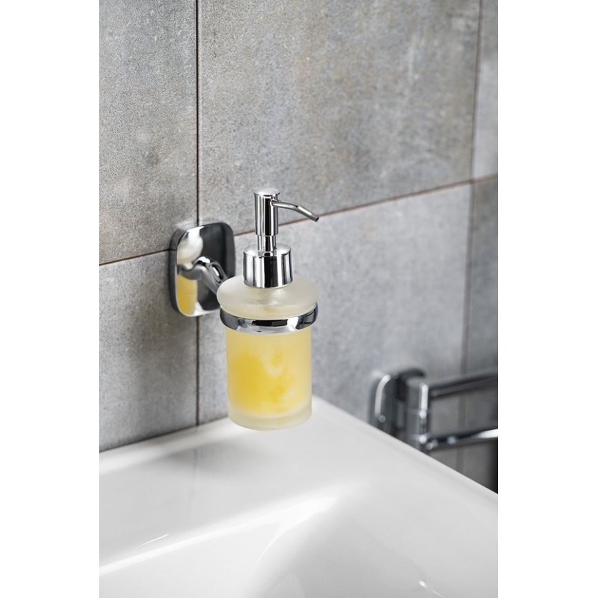 Aqualine - Стенен дозатор за сапун RUMBA 160 мм млечен стъкло/лъскав хром