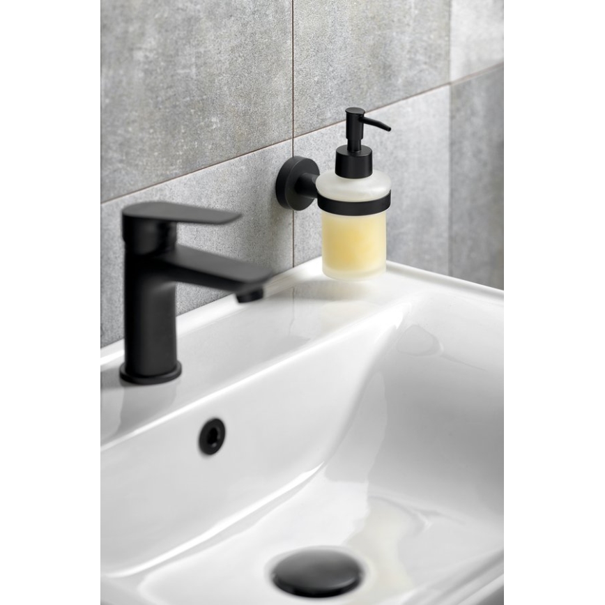 Aqualine - Стенен дозатор за сапун SAMBA 150 матов млечен стъкло/матов черен