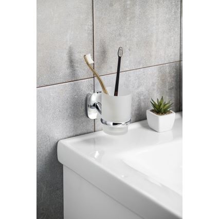 Aqualine - Стенна поставка за четки за зъби RUMBA млечен стъкло/лъскав хром