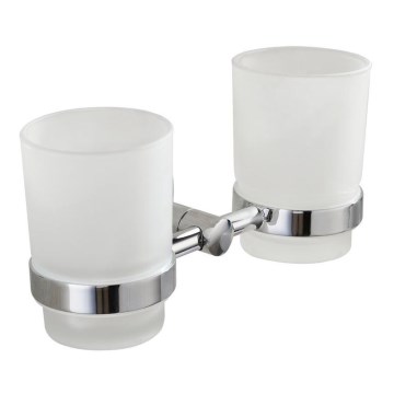 Aqualine - Стенна поставка за четки за зъби SAMBA млечен стъкло/лъскав хром