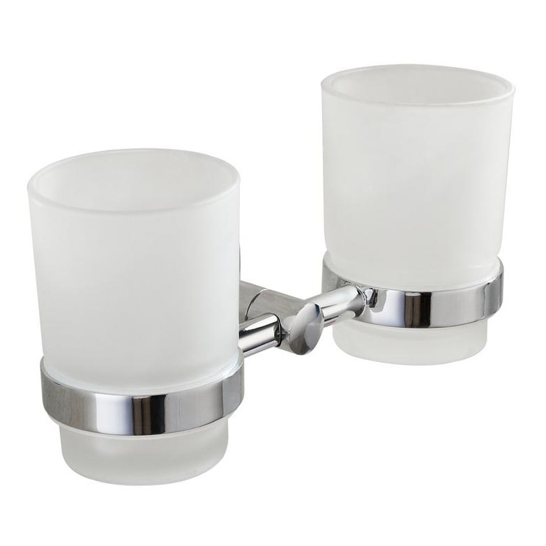 Aqualine - Стенна поставка за четки за зъби SAMBA млечен стъкло/лъскав хром