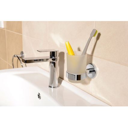 Aqualine - Стенна поставка за четки за зъби SAMBA млечен стъкло/лъскав хром
