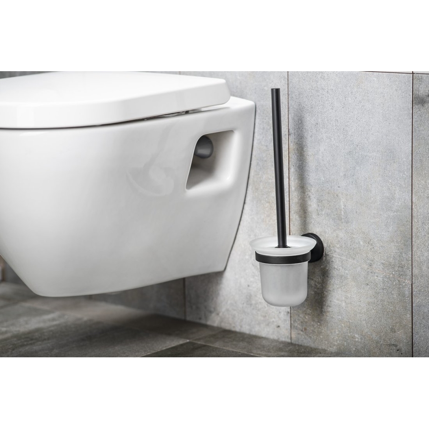 Aqualine - Стенна четка за тоалетна SAMBA матирано стъкло/матово черно