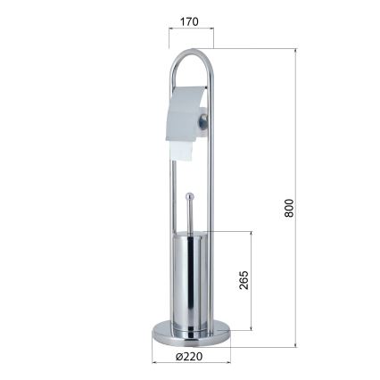 Aqualine - Стояща четка за WC с държач за тоалетна хартия SAMBA 80x22 cm в лъскав хром
