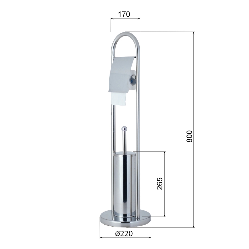 Aqualine - Стояща четка за WC с държач за тоалетна хартия SAMBA 80x22 cm в лъскав хром