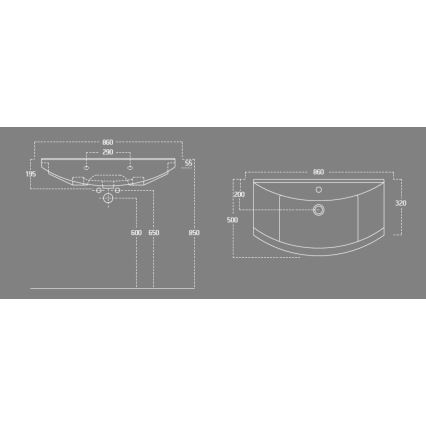 Aqualine - Вграден умивалник ZERO 86x50 см керамичен/бял