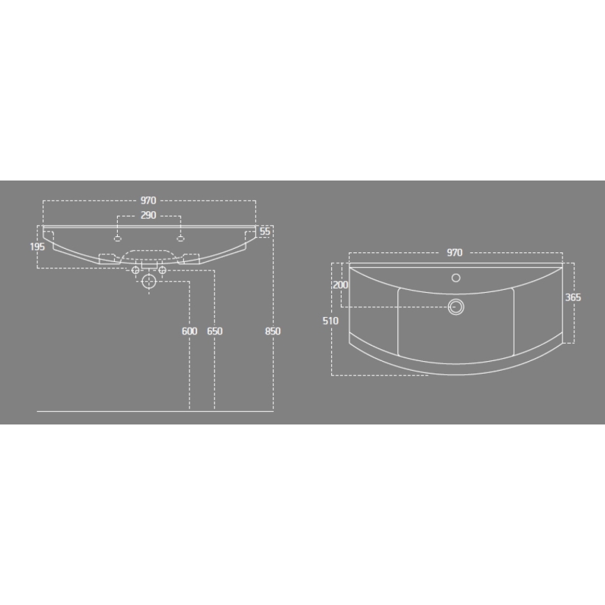 Aqualine - Вграден умивалник ZERO 97x51 см керамика/бял