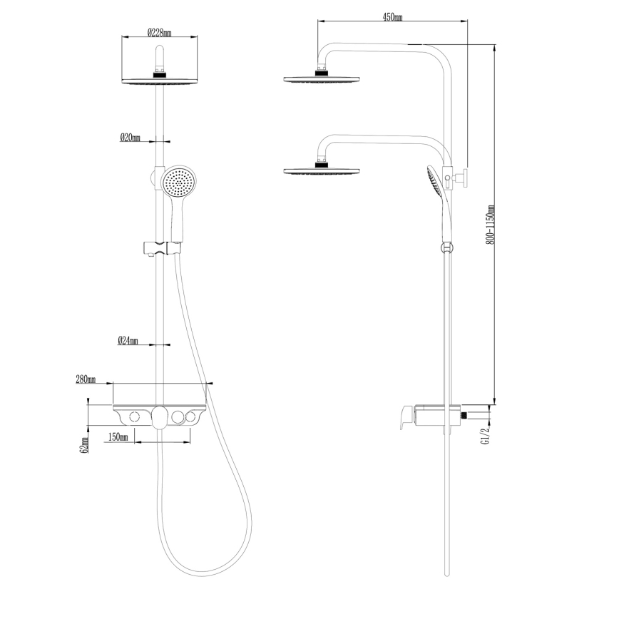 Aqualine - Комплект за душ със смесител лъскав хром/бял