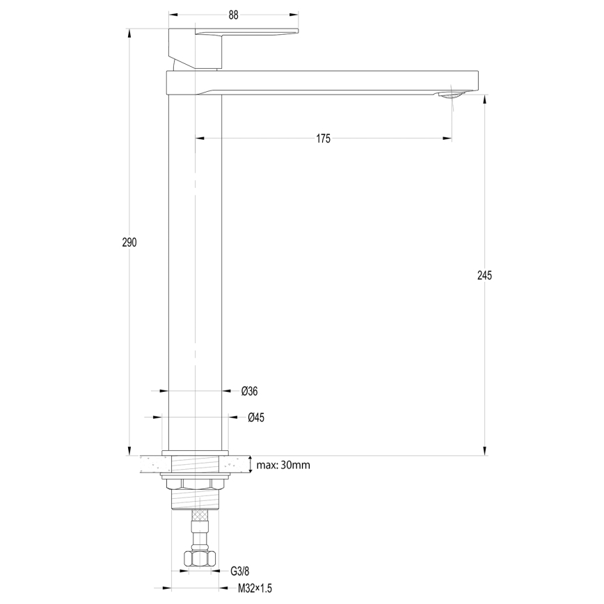 Aqualine - Кран за мивка DAPHNE 29 см матов черен
