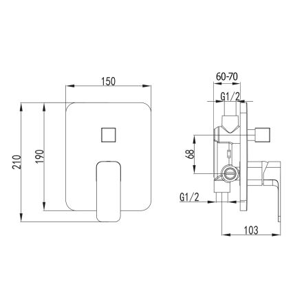 Aqualine - Кранче за душ за скрит монтаж FACTOR лъскав хром