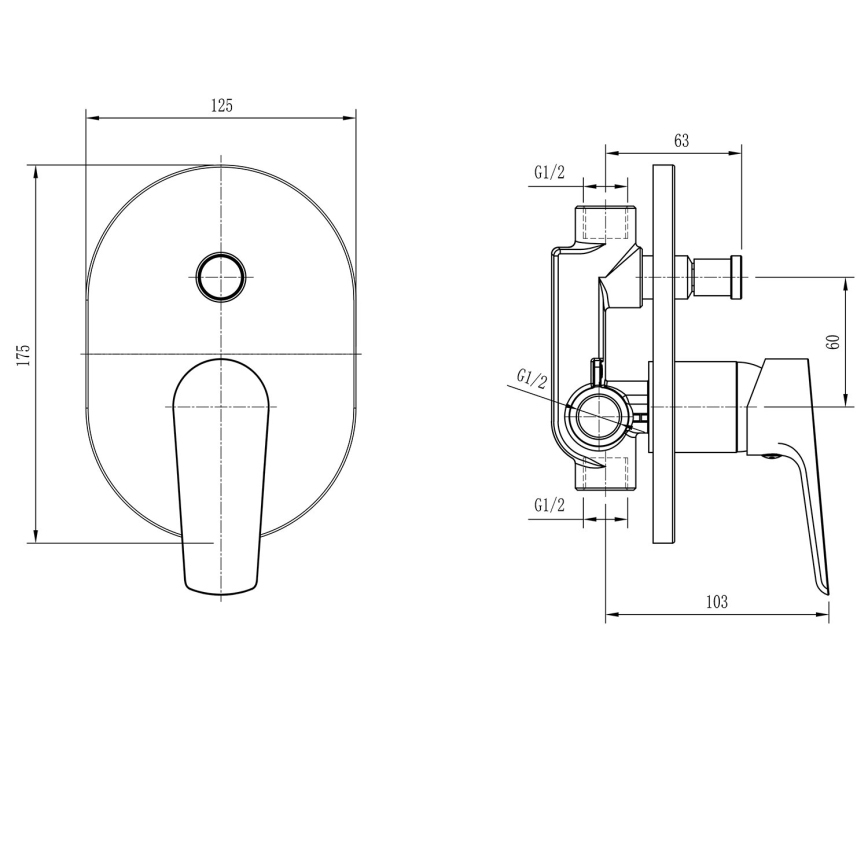 Aqualine - Кранче за душ за скрит монтаж LOTTA матов черен