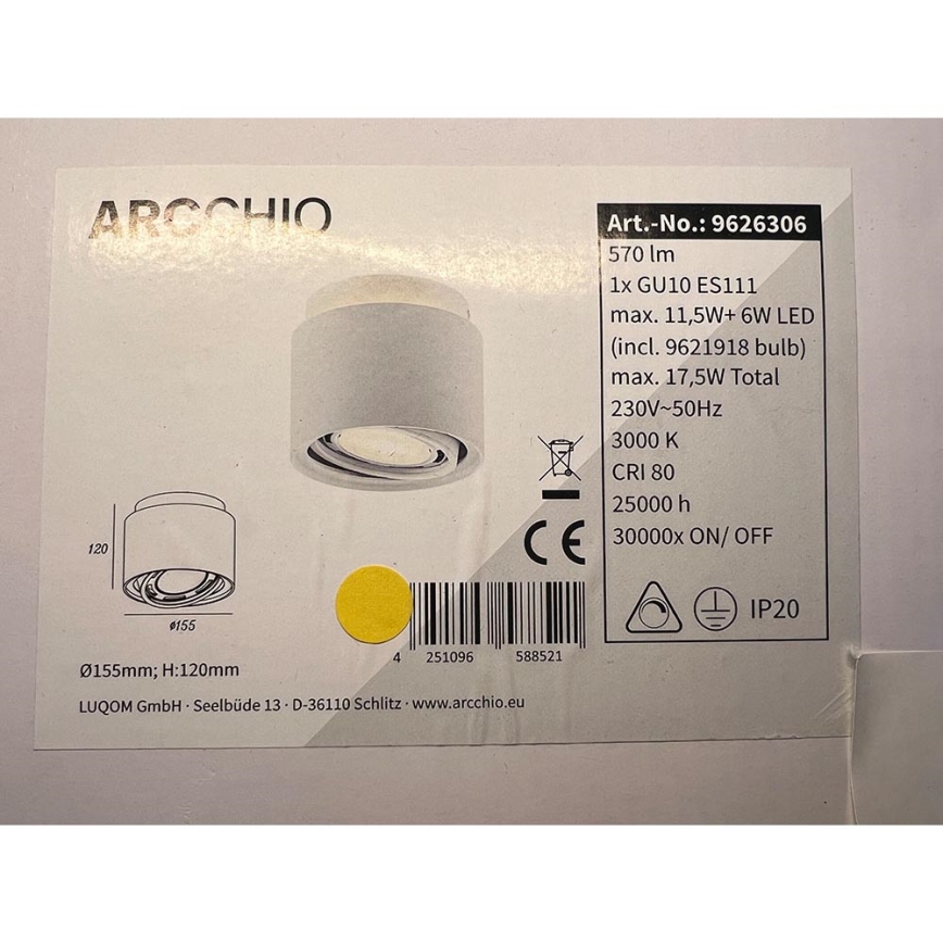 Arcchio - LED Плафон TALIMA 1xGU10-ES111/11,5W/230V + LED/6W/230V