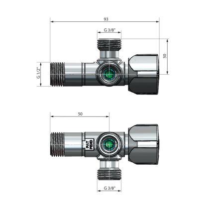 Arco - Комбиниран ъглов вентил с два изхода A-80, лъскав хром