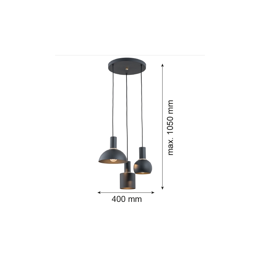 Argon 1472 - Висящ полилей SINES 3xE27/15W/230V черен