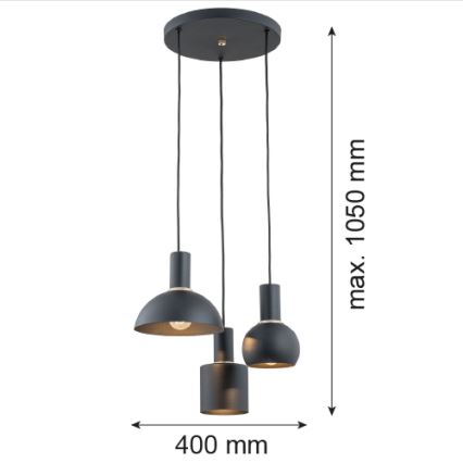 Argon 1472 - Висящ полилей SINES 3xE27/15W/230V черен