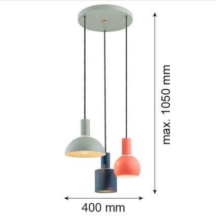 Argon 1479 - Висящ полилей SINES 3xE27/15W/230V зелен/син/оранжев