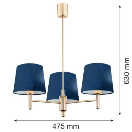 Argon 1485 - Висящ полилей PONTE 3xE27/15W/230V син/месинг