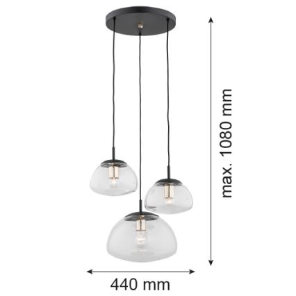 Argon 1492 - Висящ полилей TRINI 3xE27/15W/230V черен