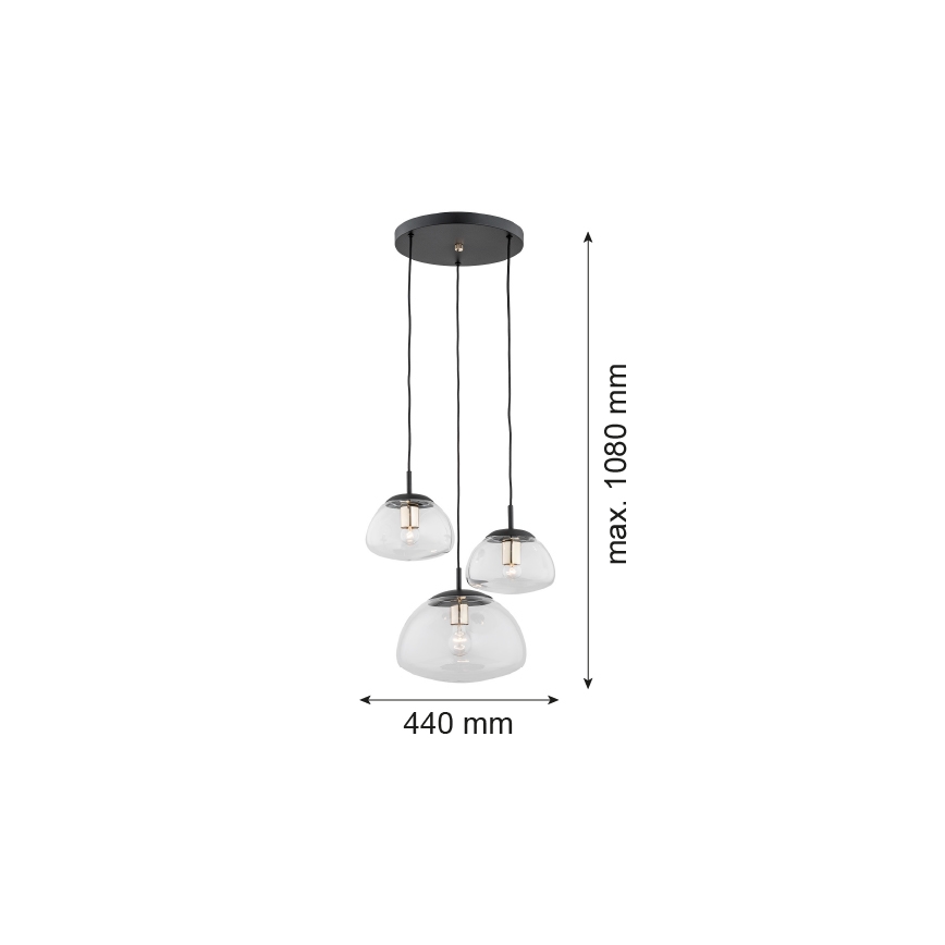 Argon 1492 - Висящ полилей TRINI 3xE27/15W/230V черен
