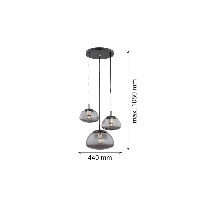 Argon 1493 - Висящ полилей TRINI 3xE27/15W/230V черен