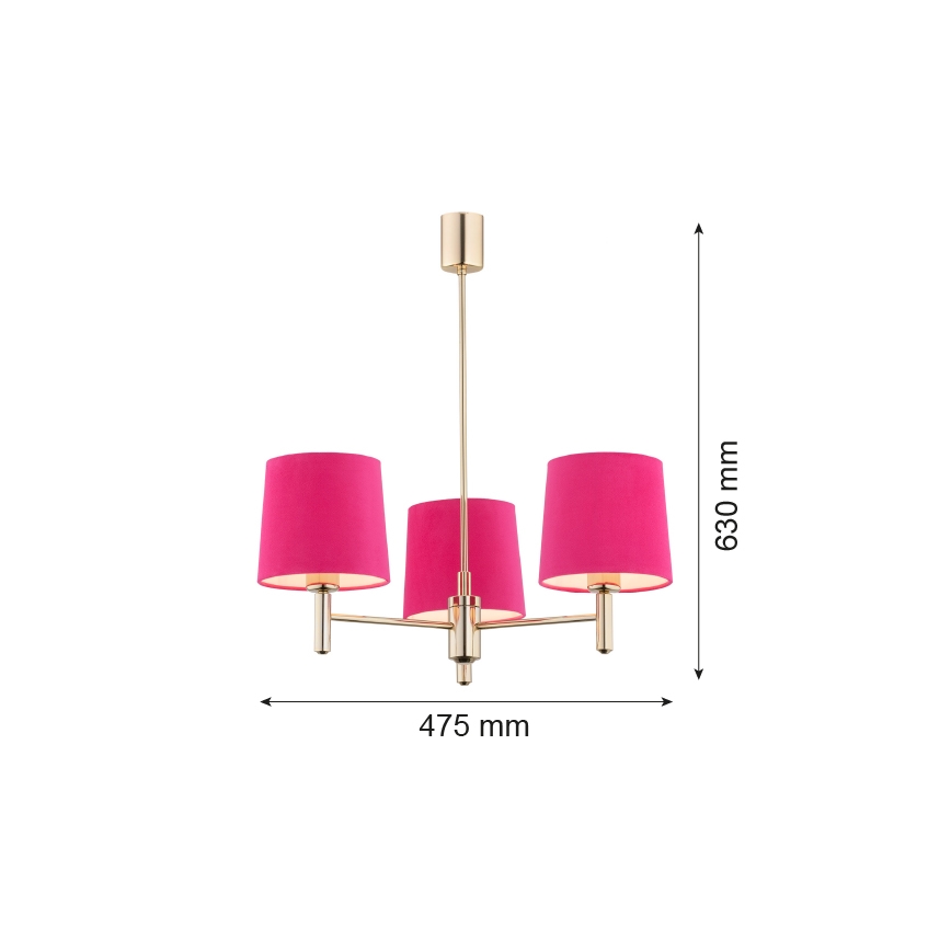 Argon 1498 - Висящ полилей PONTE 3xE27/15W/230V розов/месинг