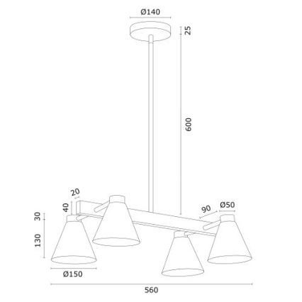 Argon 1773 - Полилей AVALONE 4xE27/15W/230V бял/златист
