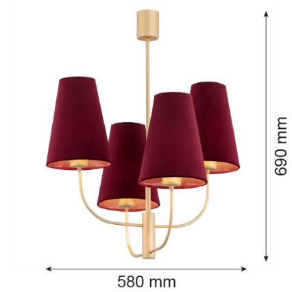 Argon 1827 - Висящ полилей SAFIANO 4xE27/15W/230V бордо