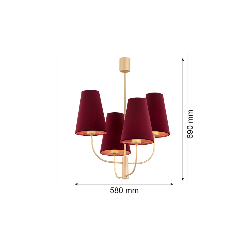 Argon 1827 - Висящ полилей SAFIANO 4xE27/15W/230V бордо
