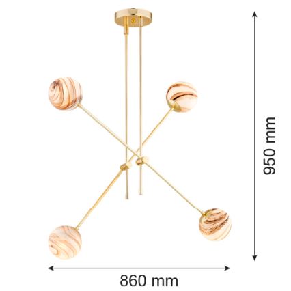 Argon 1840 - Висящ полилей ABSOS 4xE14/7W/230V алабастър златист