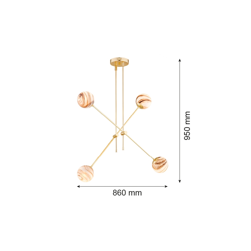 Argon 1840 - Висящ полилей ABSOS 4xE14/7W/230V алабастър златист