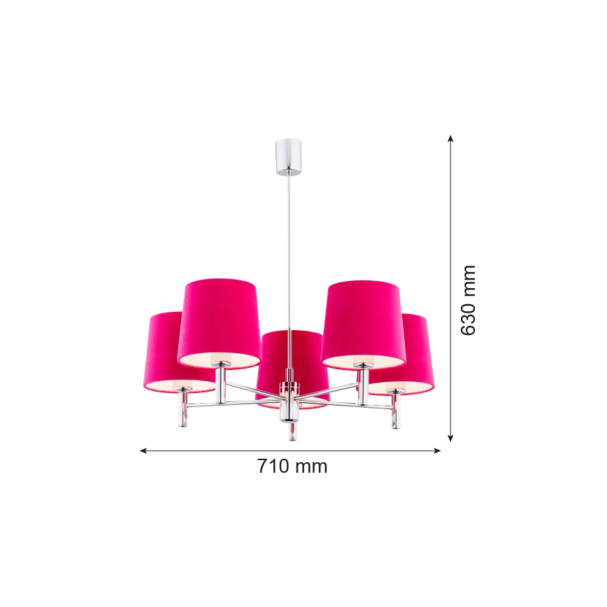 Argon 2075 - Висящ полилей BOLZANO 5xE27/15W/230V розов