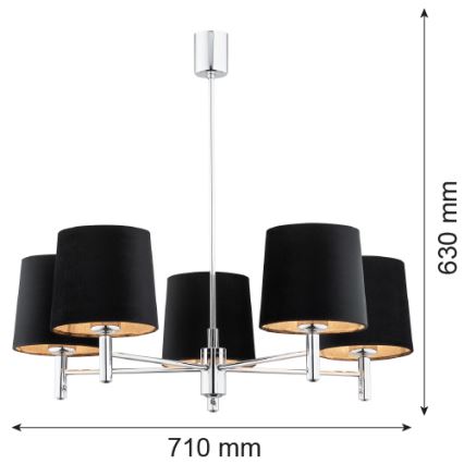 Argon 2104 - Висящ полилей BOLZANO 5xE27/15W/230V черен