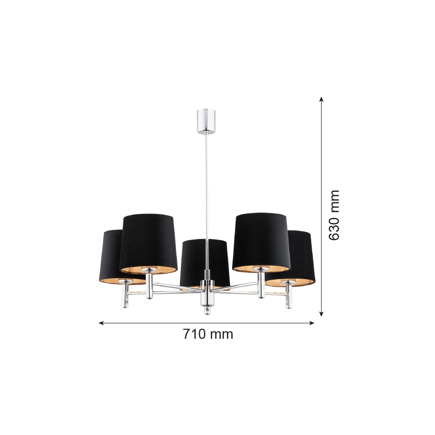 Argon 2104 - Висящ полилей BOLZANO 5xE27/15W/230V черен