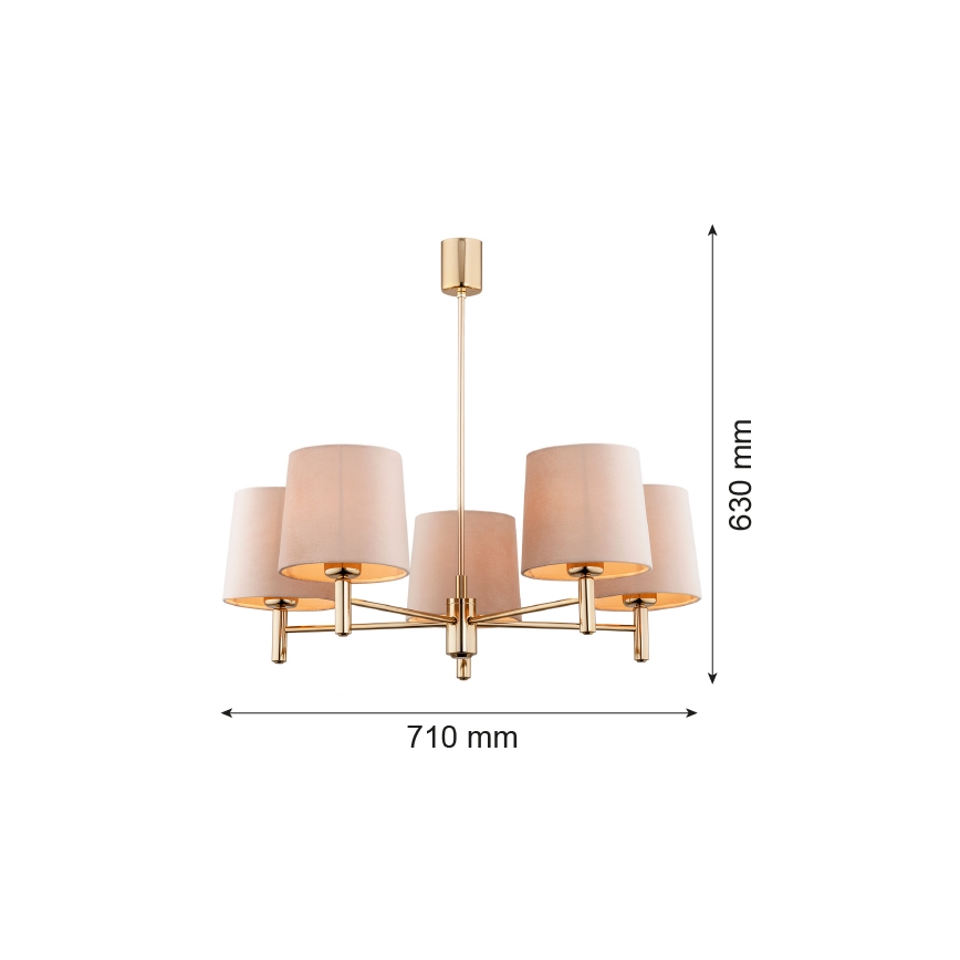 Argon 2105 - Висящ полилей PONTE 5xE27/15W/230V бежов/месинг