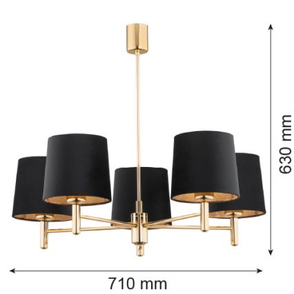 Argon 2107 - Висящ полилей PONTE 5xE27/15W/230V черен/месинг