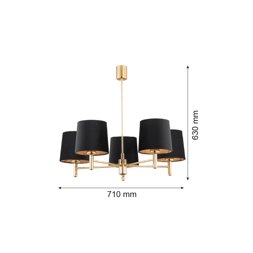 Argon 2107 - Висящ полилей PONTE 5xE27/15W/230V черен/месинг