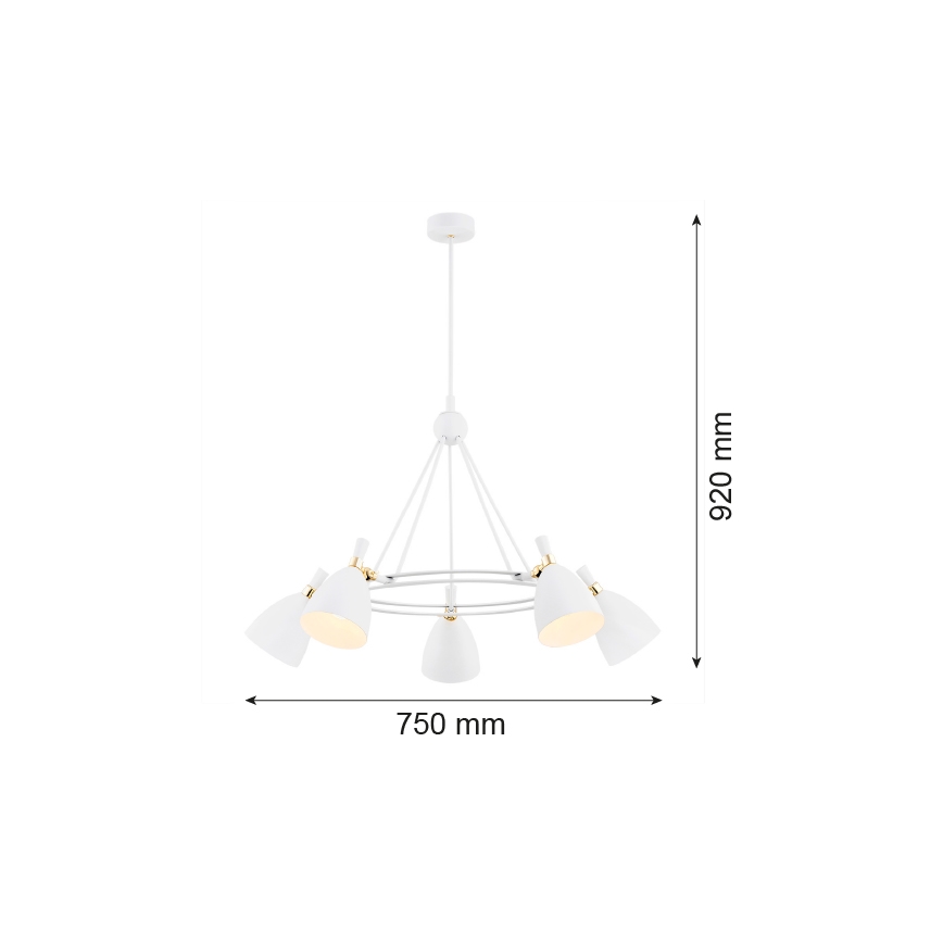 Argon 2117 - Полилей CHARLOTTE 5xE27/15W/230V бял/златист