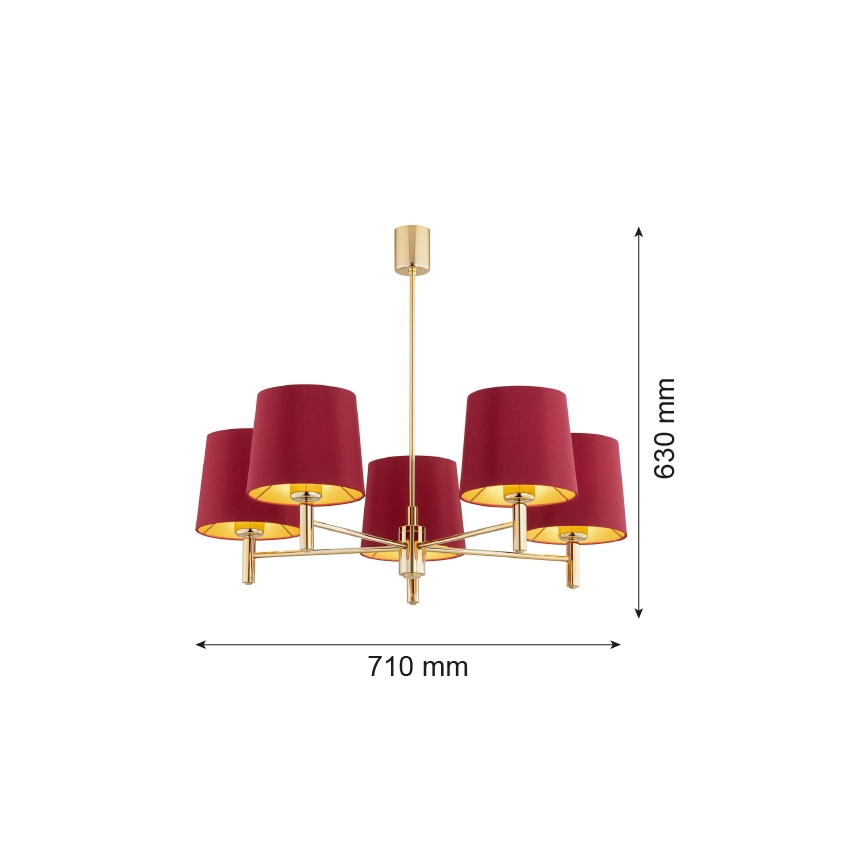 Argon 2169 - Висящ полилей PONTE PLUS 5xE27/15W/230V червен