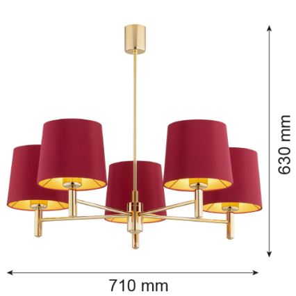 Argon 2169 - Висящ полилей PONTE PLUS 5xE27/15W/230V червен