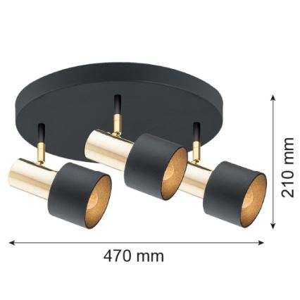 Argon 6006 - Спот DORIA 3xE27/15W/230V черен/месинг