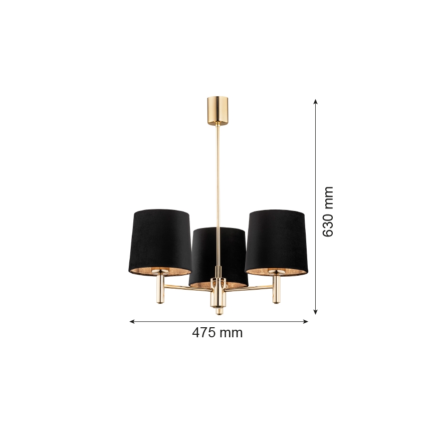 Argon 6111 - Висящ полилей PONTE 3xE27/15W/230V черен