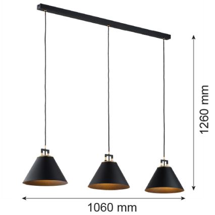 Argon 6174 - Висящ полилей ORTE 3xE27/15W/230V черен