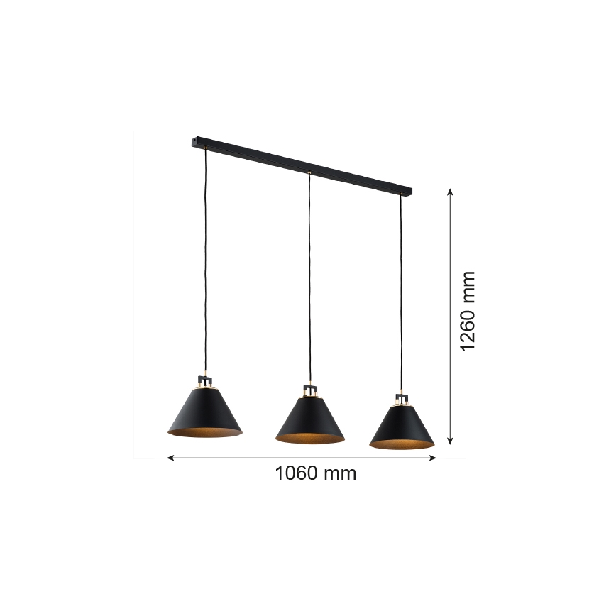 Argon 6174 - Висящ полилей ORTE 3xE27/15W/230V черен