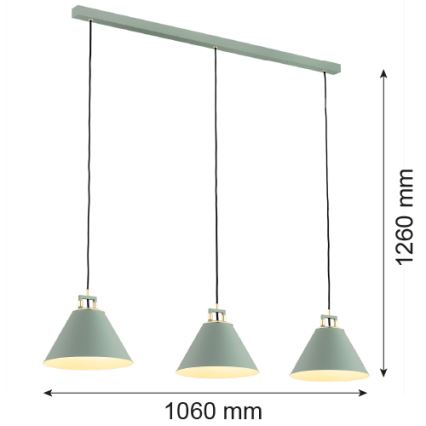 Argon 6177 - Висящ полилей ORTE 3xE27/15W/230V зелен