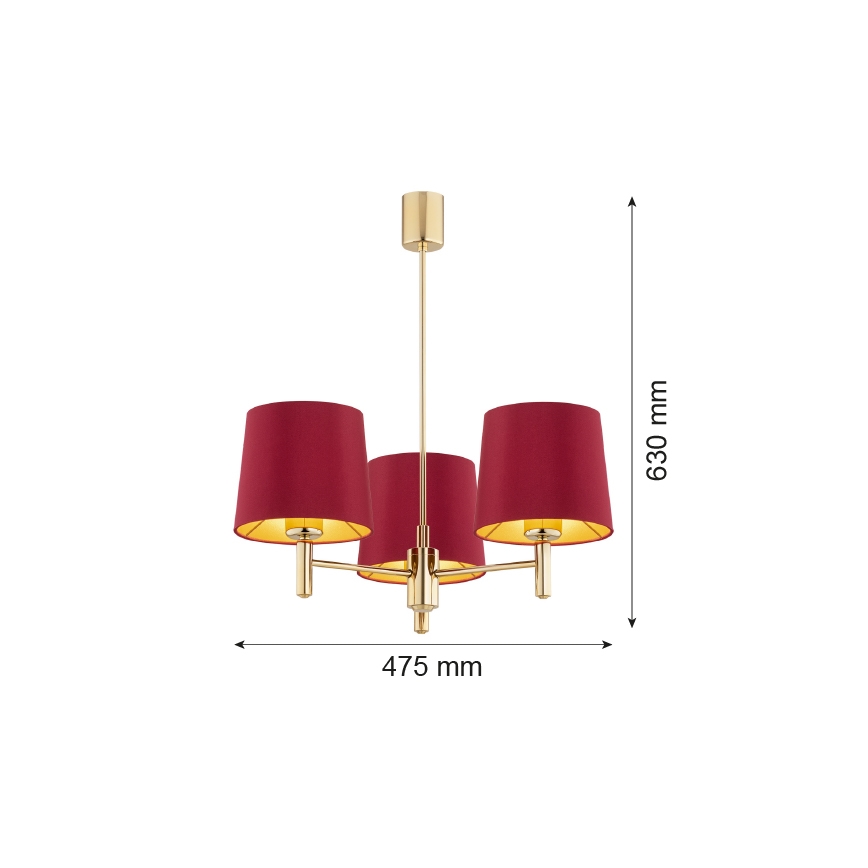 Argon 6266 - Висящ полилей PONTE PLUS 3xE27/15W/230V червен
