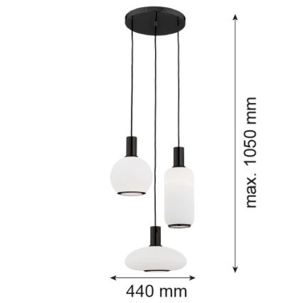 Argon 6323 - Пендел SAGUNTO PLUS 3xE27/15W/230V черен