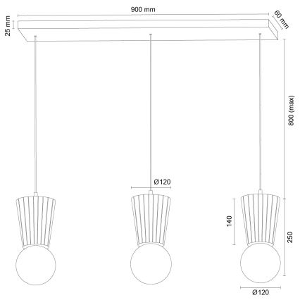 Argon 6358 - Полилей за баня на кабел VOLANTE, 3xG9/6W/230V, IP44, кафяв